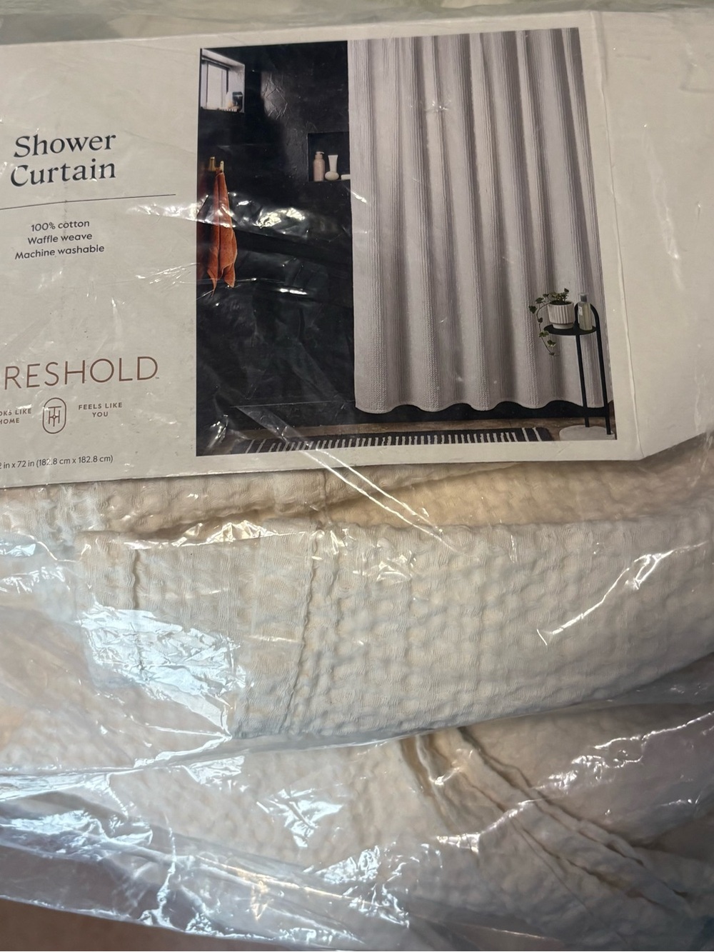Threshold White Waffle Weave 100% Cotton Shower Curtain oversized